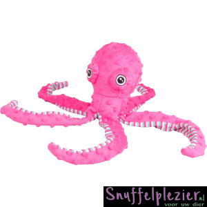 octopus knuffel in roze met lange tentakels.